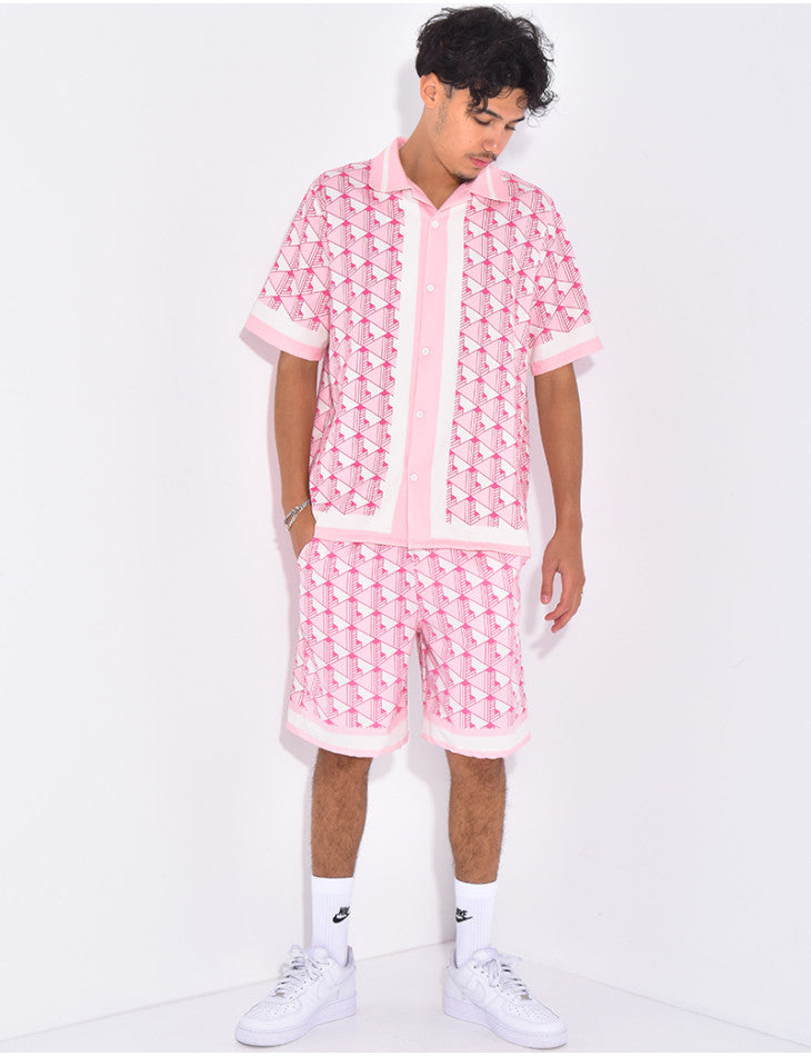 ENSEMBLE SHORT ET CHEMISE ROSE