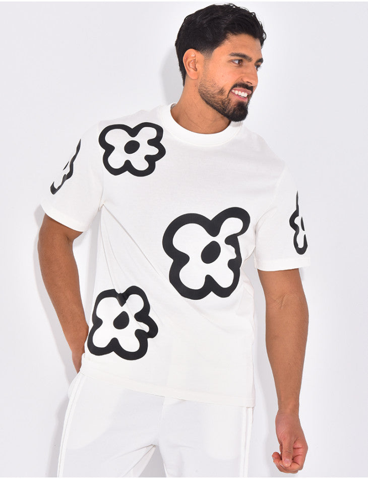 T-SHIRT IMPRIMÉ FLEURS BLANC